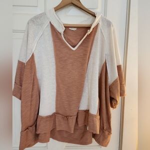 Pol Oversized Short Sleeve Shirt Top Boho Cream Topaz Size Large
